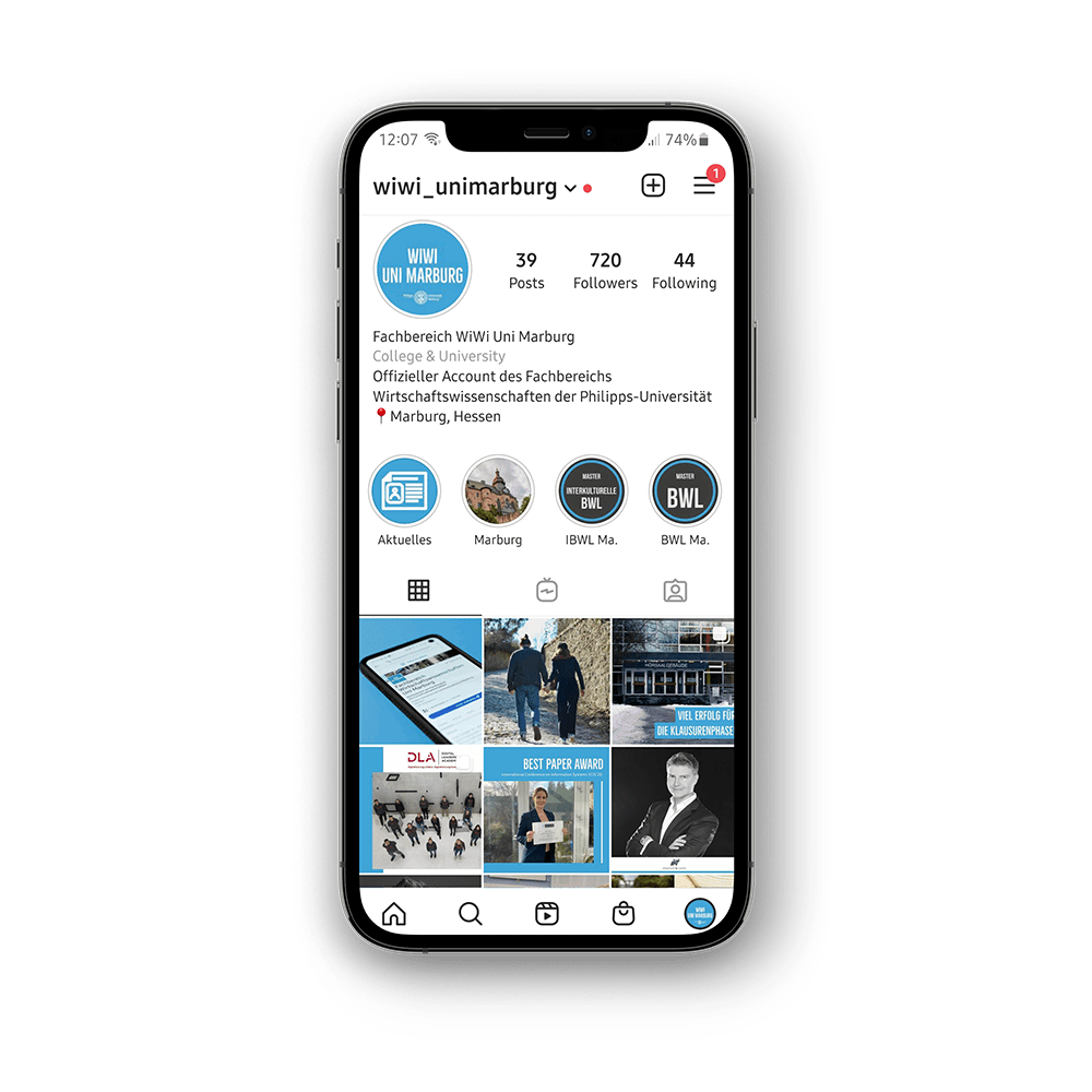 Der Fachbereich auf Instagram Instagram-Kanal des Fachbereichs auf IPhone-Mockup